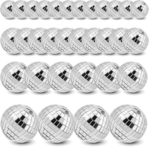 32-Piece Silver Disco Ball Decor Set for Cakes, Cupcakes, and Party Themes - 4 Sizes Included for Versatile Use