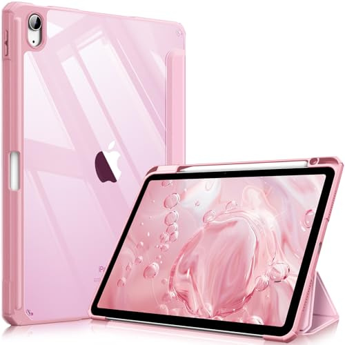 FINTIE Coque pour iPad Air 11 Pouces M4/M3/M2 (2026/2025/2024) et iPad Air 5/4 10.9 Pouces (2022/2020) - [Rangement de Stylet] Housse Transparente Claire Etui Antichoc, Rose Sakura