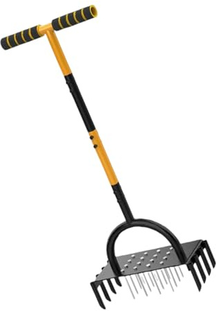 NVOQILIN Efficiente aeratore manuale per prati con manico a T, con 16 punte per terreno per giardino e cortile, strumento di aerazione del suolo