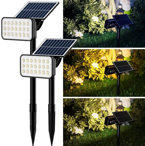 QICBYING Faretti Solari - Luci da Giardino, Luci da Prato da Esterno Ultra Luminose E Impermeabili IP65 Montate A Terra, 5 modalità di Illuminazione, Regolabili A 360°, 2 in 1(2PCS (1.8w-5.5V))