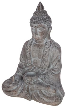 GILDE Buddha-figur, ljusstake av magnesia – grå – torkad yta – höjd 67 cm x bredd 46 cm – trädgårdsdekoration
