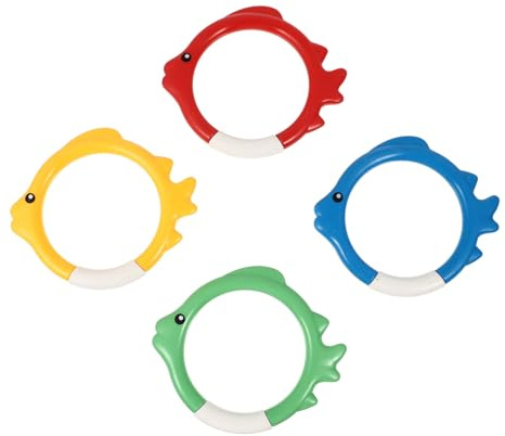 Hohopeti Lot de 4 Anneaux de Plongée Colorés pour Garçon et Filles, Jouets de Natation D'été en Plastique, 4 Couleurs, de Piscine Amusant pour Améliorer Les Compétences de Plongée