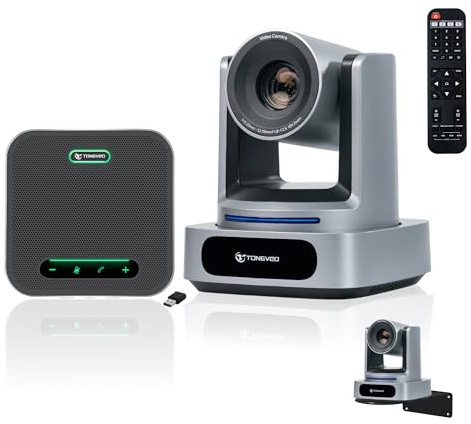 TONGVEO 4K AI Auto Tracking PTZ Conference Camera System with Bluetooth Speakerphone & Microphone, 10X Optical Zoom, USB3.0 HDMI Power Camera for Church Worship, Meetings, Streaming