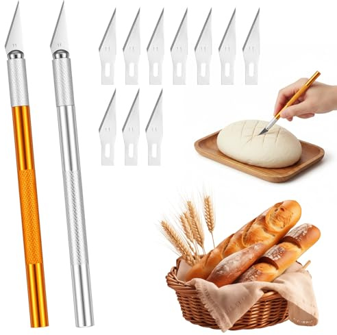 WJIAAA 2 Stück Bäckermesser mit 10 Klingen,Teigmesser mit Rutschfester Griff Deckel und Klingenaufbewahrungsbox, Edelstahl Teigritzmesser für Sauerteig & Brotbacken Perfektes Brotschneidewerkzeug