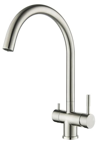 3 Way Kitchen Tap, Brushed Nickel Kitchen Tap with Filter Water Tap, 360 Swivel Kitchen Mixer Tap Stainless Steel