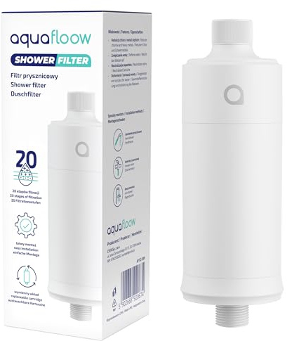Aquafloow Filtro per Doccia contro Calcare, Cloro e Sporco, Filtrazione a 20 Stadi – Riduce la Perdita dei Capelli e le Irritazioni della Pelle – Adatto a tutti i Tubi Standard