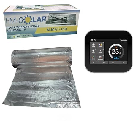 FM-SOLAR Riscaldamento elettrico a pavimento, 2,5 m², 150 W/m², in alluminio + termostato WiFi Deluxe, colore: nero