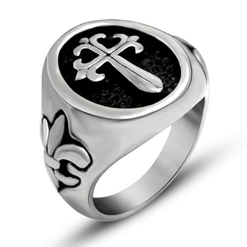 BOBIJOO Jewelry - Bague Chevalière Epée Fleur Lys Argenté Noir Royaliste Monarchie Acier Inoxydable - 66 (11 US)