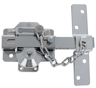 Amig - Cerrojo de Sobreponer con Cilindro Redondo, Pestillo y Cadena Mod. 1C - 88 x 153 mm - Cerradura de Seguridad con Llave y Retenedor - Incluye 5 Llaves de Punto - Acero Plateado