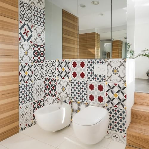 RE-COVERTILES - 72 Pcs Carrelage Autocollant 10x10 cm PS00166 Mosaïque de Azulejos Autocollant Mural Décorative à Carreaux de Ciment pour Salle de Bains et Cuisine Stickers Peel and Stick