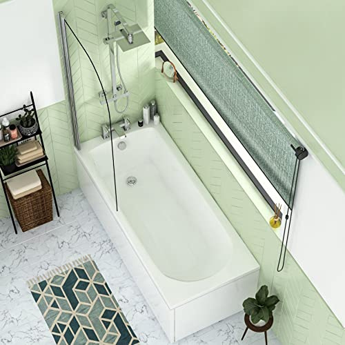 1500 x 700mm Single Ended Bath + Bath Screen for Bathroom, Baths Soaking Tubs, White Gloss - Round