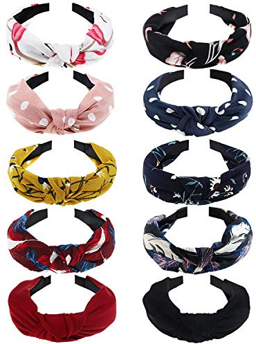 DRESHOW 10 PCS Boho Bandeaux pour les Femmes Filles, Élastique Bandeau Cheveux leur Vintage Imprimé Serre Tête Bandeaux avec Nœuds Hair Accessoires