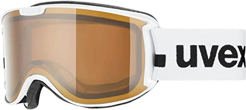 uvex skyper P - Skibrille für Damen und Herren - polarisiert - vergrößertes, beschlagfreies Sichtfeld - white matt/brown-clear - one size