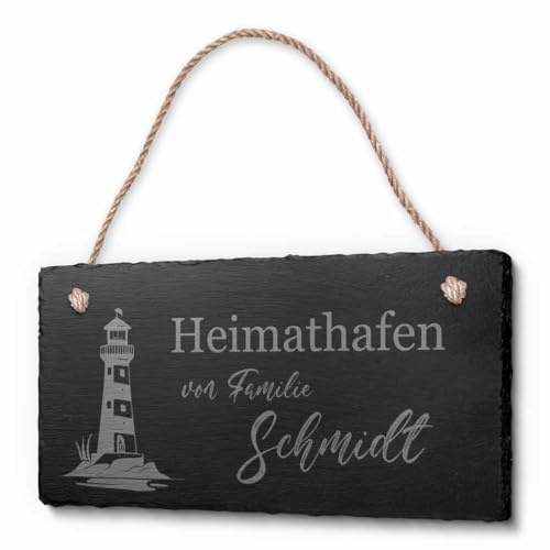 Schöne Schiefer Türschilder für die Haustür mit Gravur | Schiefer-Schild mit Kordel zum Aufhängen in ca. 20x10 cm gravierte Namensschilder Klingelschilder mit Namen oder Texten Herzlich Willkommen