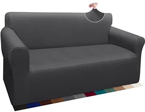 Granbest Thick Sofabezug Stylish Pattern Sofaüberzug für Sofa Stretch Elastische Jacquard Sofahusse Couchhusse mit Armlehne für Wohnzimmer Anti-Rutsch (2 Sitzer, Grau)
