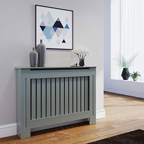 ELEGANT Radiator Cover Grey Painted Modern Design MDF Cabinet, 19Dx112Wx81.5H cm | Vertical Slats Radiator Cabinets for Office Hallway Living Room Bedroom Hallway, Medium