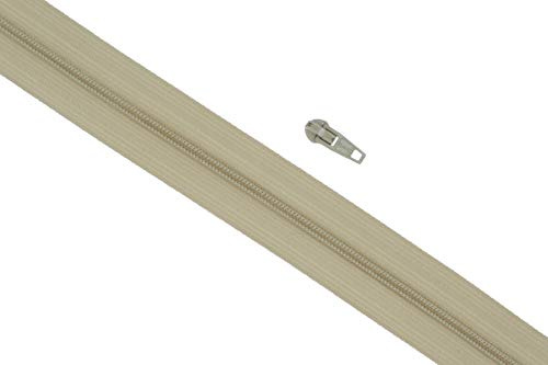 Endlos Reißverschlüsse Kunststoff Spiral fein (hellbeige - 307, 10 Meter + 20 Zipper)