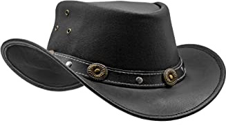 HADZAM Wasserfester Cowboyhut aus Leder | Westernhut für Regen | strapazierfähige Lederhüte für Herren | Outback Hut, schwarz, SMALL