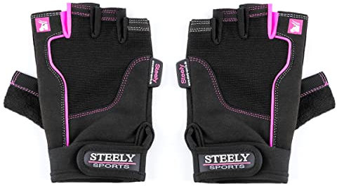 STEELY SPORTS Damen Fitnesshandschuhe – Workout Glove - Lady-Edition (L)– Farbe: schwarz/pink (Fitness Handschuhe Frauen Sporthandschuh Trainingshandschuhe)