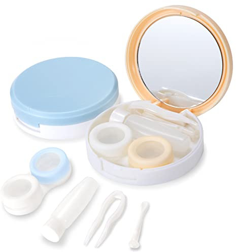 Heveer Custodie per Lenti a Contatto con Specchio Pinzette Bastoncini Bottiglia di Soluzione per Viaggio Casa All'aperto 2 Pezzi