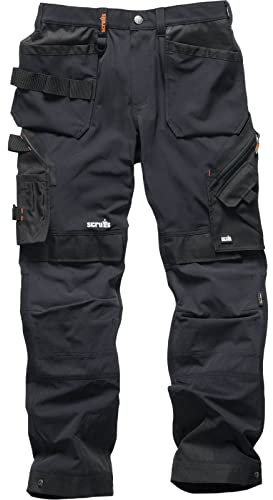 Scruffs Pantalones de Trabajo Pro Flex Plus Holster para Hombre, Negro (Negro 001), 36W / 34L