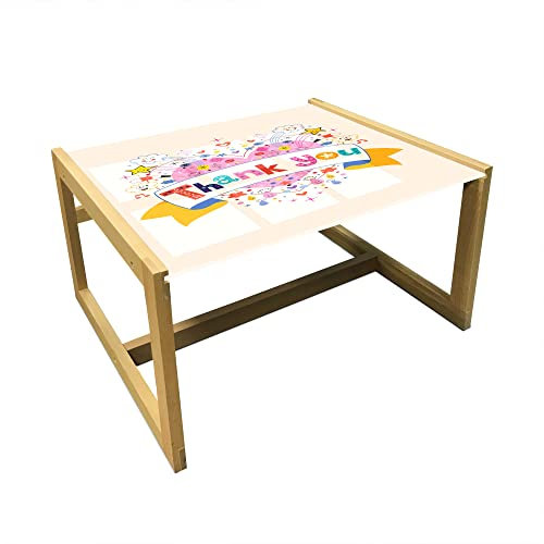 ABAKUHAUS Danke Couchtisch, Herz-Sterne und Wolken, Acrylglas-Mitteltisch mit Holzrahmen für Büros Wohnheime, Mittel Größe, Mehrfarbig