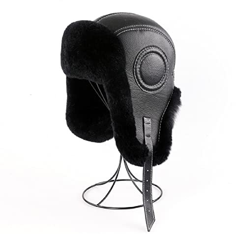 Ciamlir Russische Mütze Winter Herren Bombermütze Ushanka Cap Trapper Russe Skimützen Caps Leder, Schwarz, Einheitsgröße