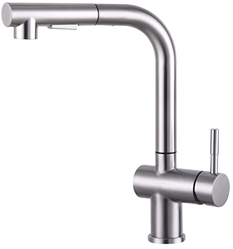 Rubinetto lavello Cucina, Woen-Flow Alta Pressione Miscelatore Cucina con 2 Modalità Doccetta Estraibile, Rubinetti per Lavelli da Cucina Girevole a 360°, 304 Acciaio Inox, Spazzolato