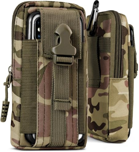 ONEFLOW Survival Case für CAT S42 Handy Gürteltasche aus Nylon mit Karabiner, Taktische EDC Tasche mit Gürtel Halterung, Etui Handyhülle Outdoor Handytasche, Camo Grün