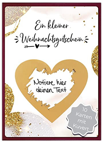 Joli Coon 10 Weihnachtsrubbellose - Ein kleiner Weihnachtsgutschein mit Kuvert und Wachsiegel - Weihnachtskarte personalisiert
