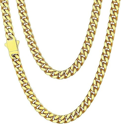 ChainsHouse Kette Herren Damen Panzerkette 5/7/9/12mm breit Miami Halskette Edelstahl Männer Gliederkette in Silber/Gold/Schwarz Kubanische Kette ohne Anhänger Schmuck Kettenlänge 46-76cm