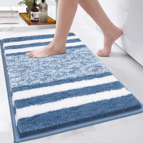 Pauwer Badrumsmatta 50 x 80 cm, tvättbar halkfri badmatta, mjuk, absorberande badmatta, mikrofiber, duschmatta för vardagsrum, sovrum, badrum, blå
