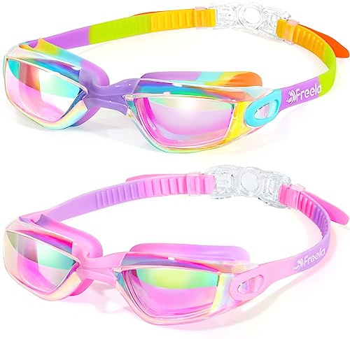 Freela 2 Pack Swim Goggles for Kids 6-14 5-7 4-7 3-6 3-5 Anti Fog UV Protection Soft Silicone Toddler Boys Girls Clidren Goggles Waterproof No Leaking Clear Swimming Goggles Beach Water Pool Goggles