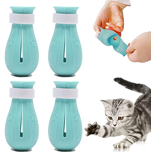 Kattstövlar endast för katter, 4 st anti-repor kattfotskydd justerbara prickiga anti-off kattskor, silikon katttass-skydd skydd klovård för katter bad skötsel rakning och behandling (grön)