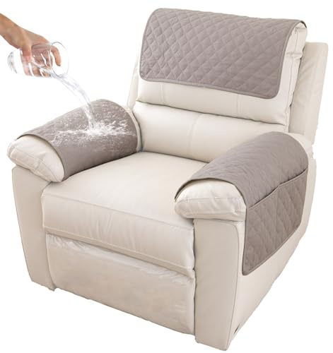 GYHH Funda para Reposabrazos De Sofá, Funda para Reposacabezas para Sillón Reclinable, Funda para Sillón, Protector De Muebles Acolchado Antideslizante (Light Gray,1 Seat Recliner | 3 pc)