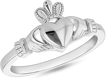 Tuscany Silver Unisex-Ring Sterling-Silber 925 rhodiniert mittelgroß Claddagh-Ring, Rhodiniertes Silber