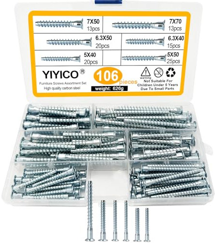 Confirmat Schrauben Möbelschrauben Möbelverbinder 110Stk 5x40 5x50 6.3x40 6.3x50 7x50 7x70 Verbindungsschrauben für Möbel