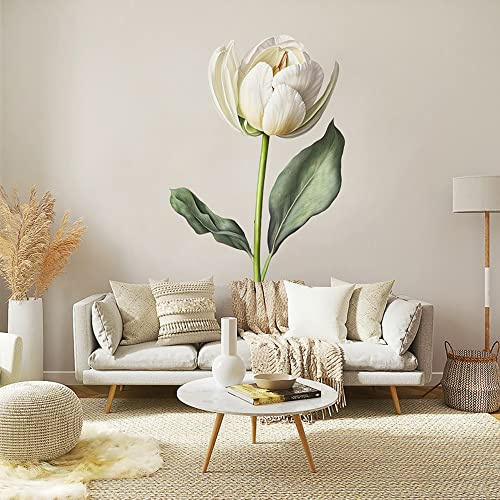 Stickers muraux fleurs - grand format - Autocollants muraux, adhésif floral - stickers décoration - Stickers fleurs - Tulipe Blanche Aquarelle XXL (30x23 cm)