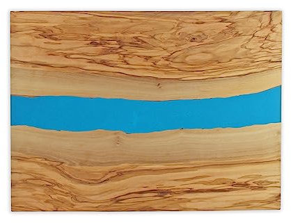 Winkee - The River Planche de service | Planche à découper en bois d'olivier et résine de qualité | Plateau de service antipasti | Planche de service en bois d'olivier XXL | Cadeau pour Noël, mariage,