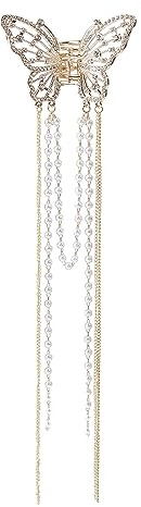 NICENEEDED Quasten-Haarspangen Schmetterling, Strass-Kettenspangen, Goldfarbene Metall-Kristall-Haarspange, Haarnadel, Perlen-Haarklammer, Haar-Accessoires Für Frauen Und Mädchen, Dickes, Dünnes Haar-
