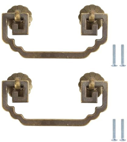 PILYON Door Knob 2Stück Schrankgriff Im Chinesischen Stil Antiker Griff Reines Kupfer Retro-Garderobentür Schubladengriff Oberflächenmontierter Griff 9 5 cm Bronzefarbe