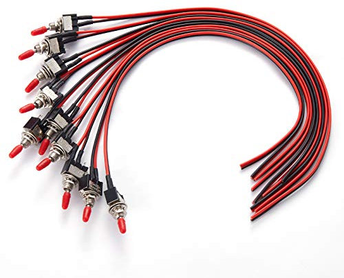 DONJON Kleine 12V Kippschalter SPST mit 20AWG 30cm Drähten - Mini Schalter für Licht, Testmaschinen, Industrieanlagen - 10pcs Schwarz