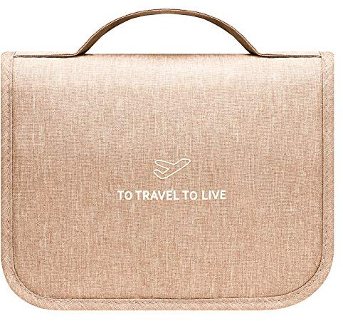 Trousse de Toilette, GEEADNB Femme Cosmétique Sac Organisateurs Homme Voyage à Suspendre Multifonction Imperméable Suspendu Maquillage avec Crochets et Poignée (Kaki)