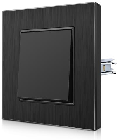 CNBINGO Aluminium Lichtschalter mit Spannkrallen - Licht Schalter Unterputz mit Rahmen aus Aluminium - Kratzfest Wippschalter - Schwarz Einbauschalter - 1 Fach 1 Weg Wandschalter