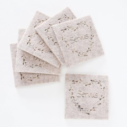 Boltze Filzuntersetzer beige 10x10cm Glasuntersetzer Servus 6 Stück eckig