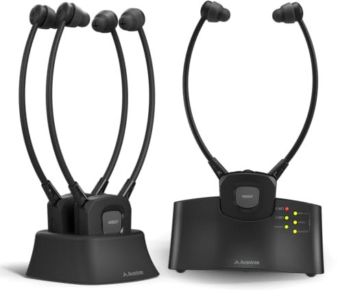 Avantree HT3831 – Kabellose TV Kopfhörer für Senioren & Funkkopfhörer mit L/R Lautstärkeregelung, Umgebungsmodus, 3 EQ-Modi, erweiterbar auf bis zu 10 Kopfhörer, ideal für Familien & Pflegeheime