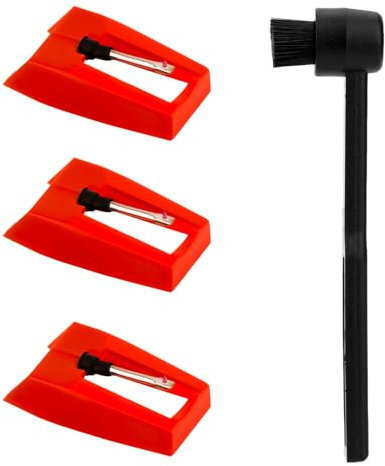 3 Pzs Aguja de Repuesto y Cepillo Limpiador, Aguja Tocadiscos Universal Agujas para Tocadiscos Accesorios para Crosley Victrola ION Fonógrafo LP Record Player (Rojo)