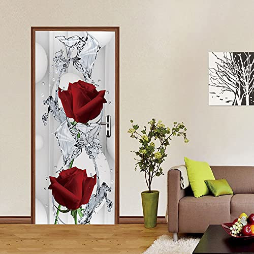Türtapete Selbstklebend Rosa Grün Grau Türfolie Selbstklebend PVC Türaufkleber Abnehmbar Türposter Abziehen und Aufkleben Türtapete Wasserdichte Tür Folie Selbstklebend 95x215cm