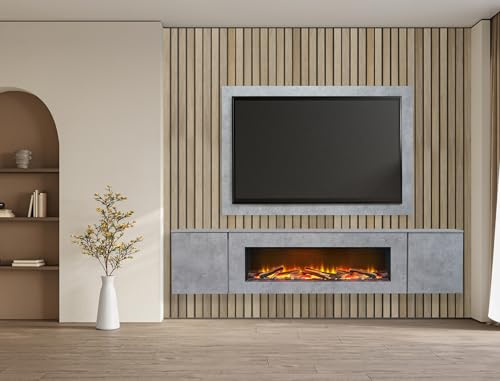 Acantha Orion Electric Floating Media Wall Suite with TV Backboard in Concrete Effect, 100 Inch