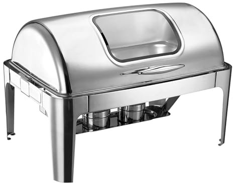 GarveeHome Roll Top Chafing Dish Buffet Set, 9 Qt Stainless Steel Chafer with Viewing Lid Buffet Servers and Warmers Set Warming Tray for Wedding, Parties, Banquet, Catering Events